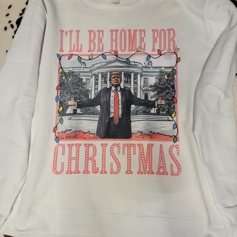 Trump Christmas Pink White Crewneck Sweatshirt - Picture 4 of 7